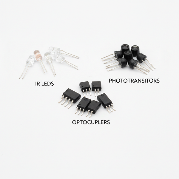IR LEDs, phototransistors and optocouplers with labels